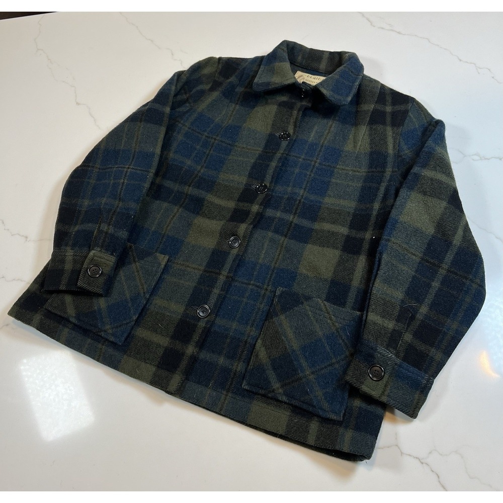 Vintage Bemidji Woolen Mills Green Black Plaid Mackinaw Jacket Wool Flannel